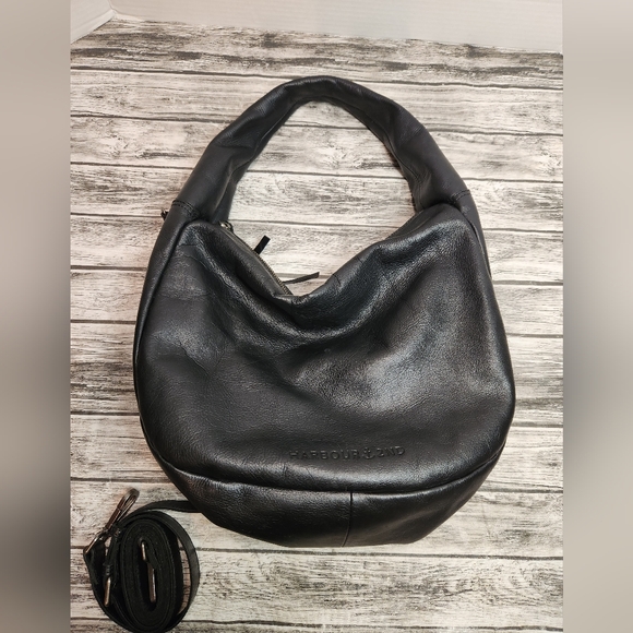 Harbour 2ND Black Leather‎ Crescent Bag - Picture 1 of 12